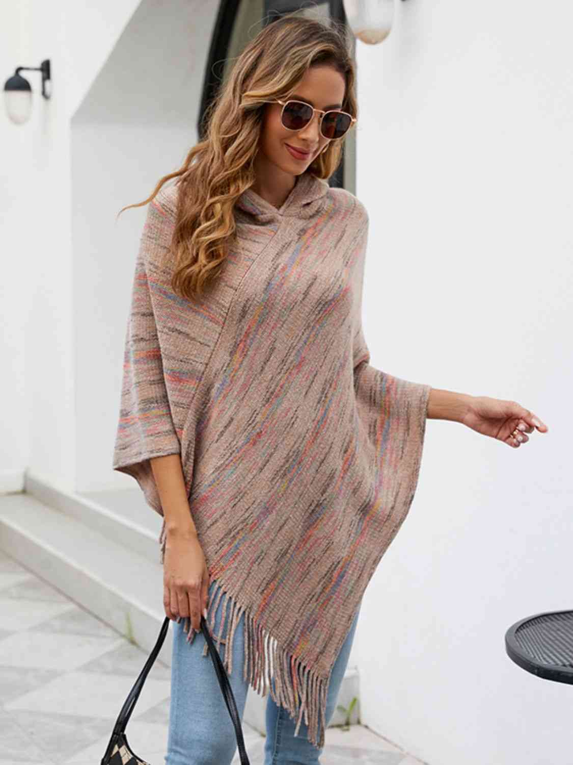 Fringe Hem Hooded Poncho - TRENDMELO