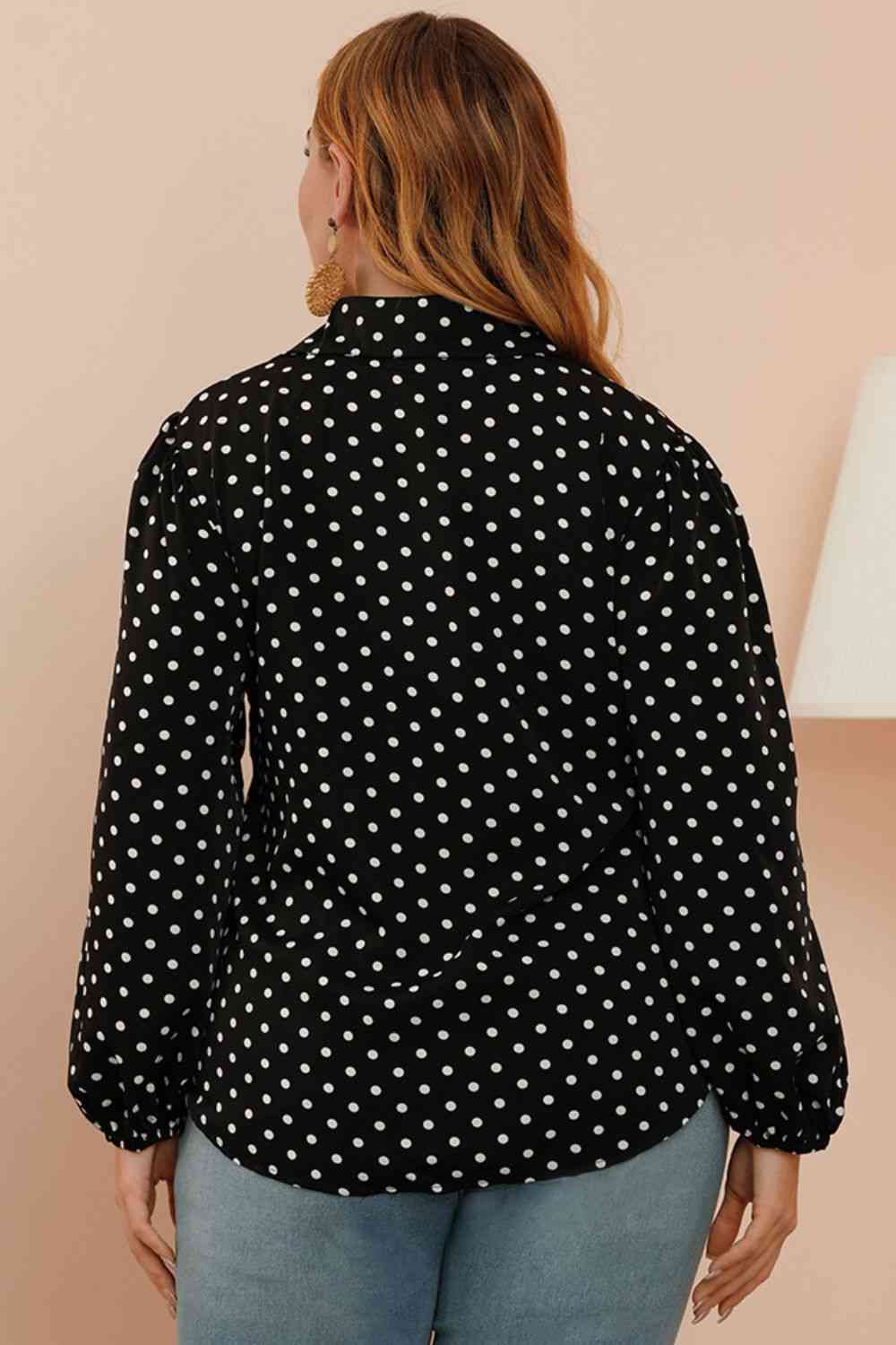 Plus Size Polka Dot Balloon Sleeve Shirt - TRENDMELO