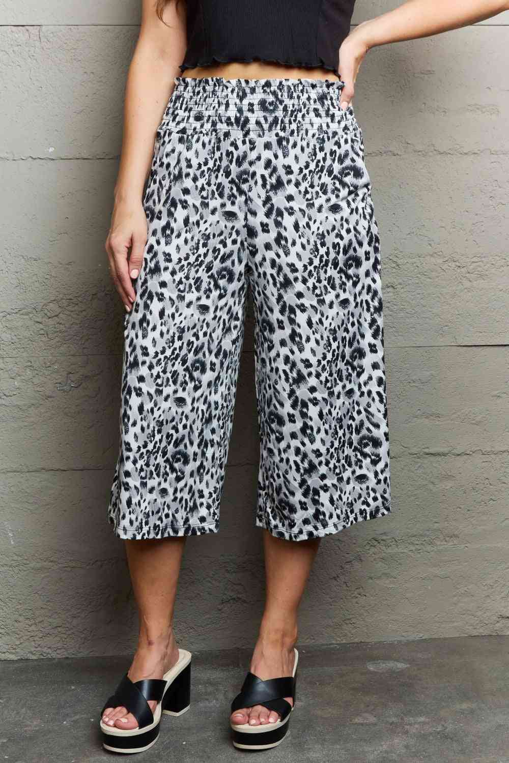 Ninexis Leopard High Waist Flowy Wide Leg Pants with Pockets - TRENDMELO