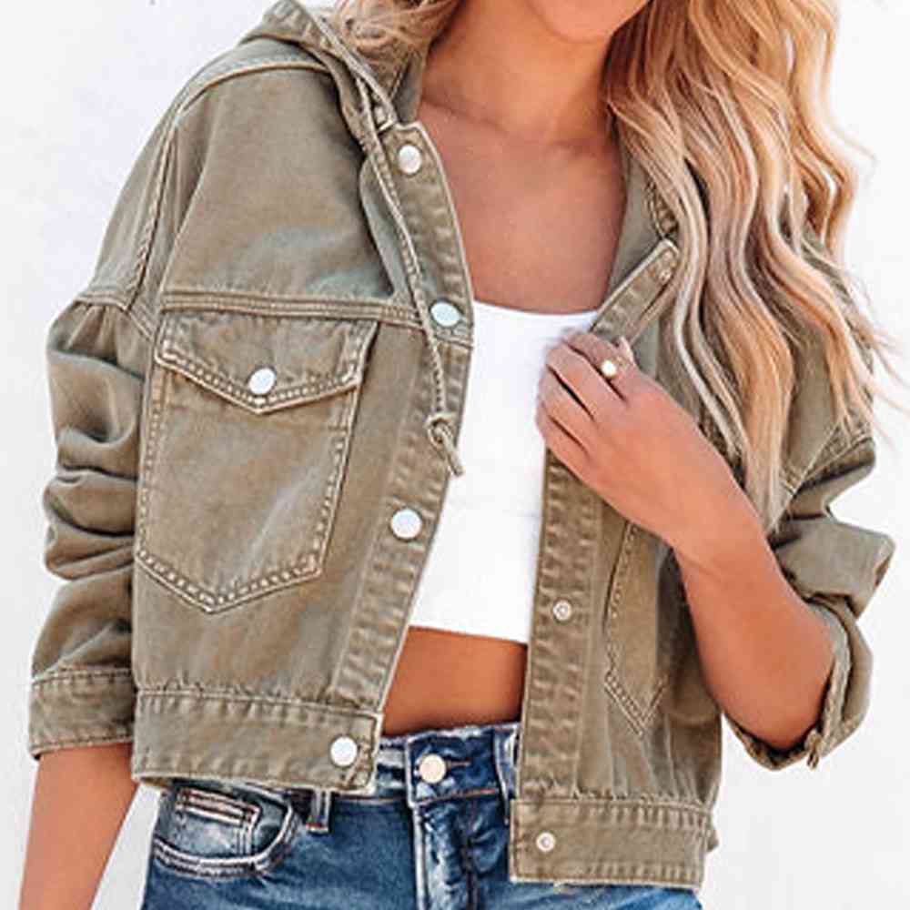 Hooded Dropped Shoulder Denim Jacket - TRENDMELO