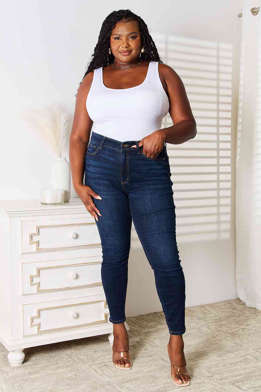 Judy Blue Full Size Skinny Jeans with Pockets - TRENDMELO