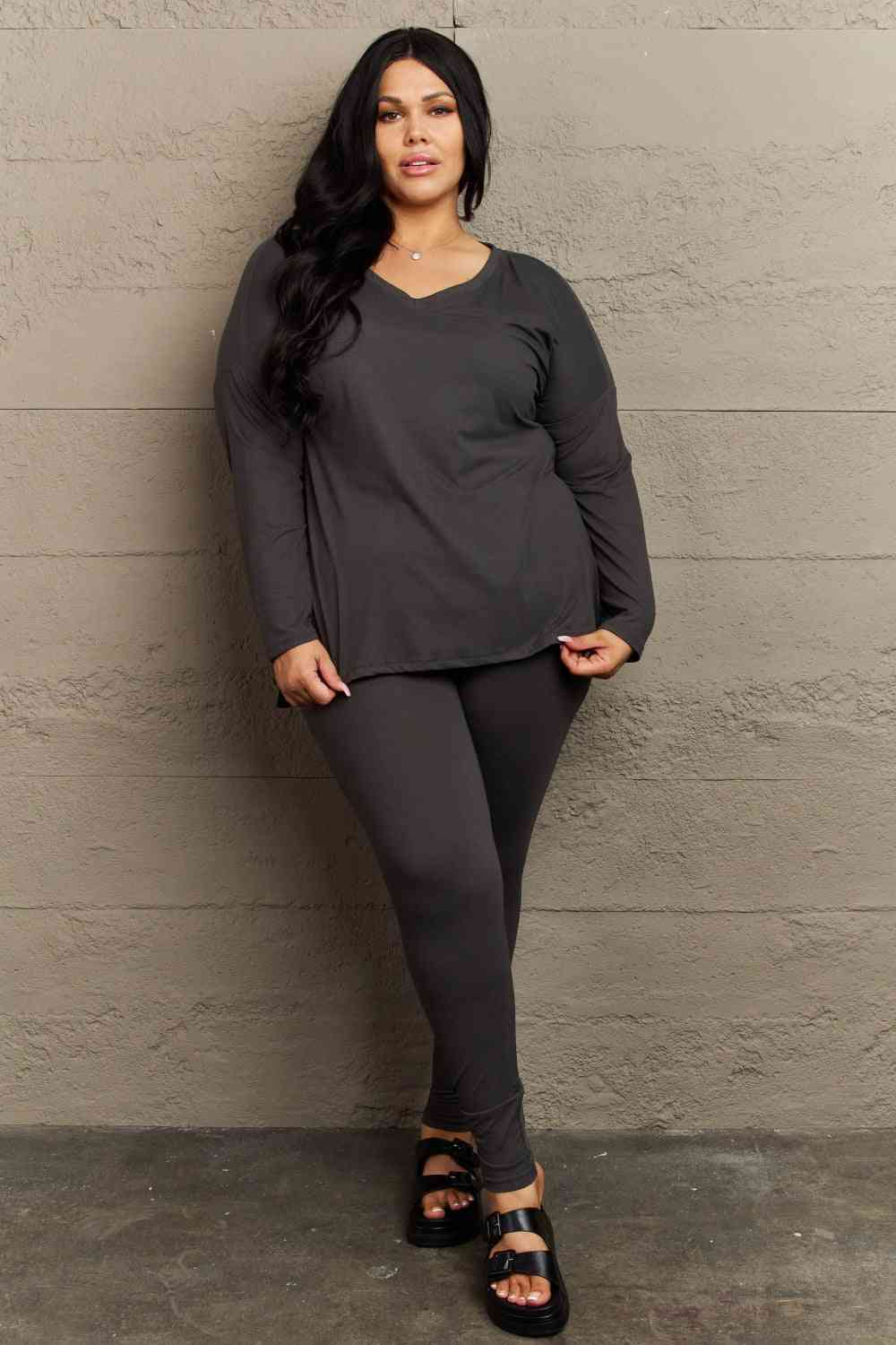 Zenana Lazy Days Full Size Long Sleeve and Leggings Set - TRENDMELO