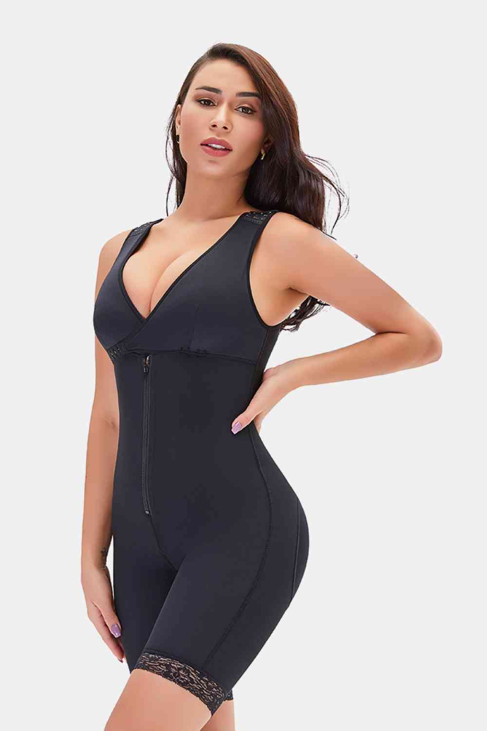 Full Size Lace Trim Shapewear with Zipper - TRENDMELO