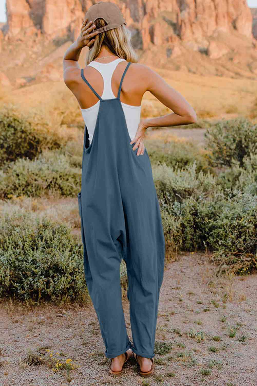 Double Take Full Size V-Neck Sleeveless Jumpsuit with Pockets - TRENDMELO