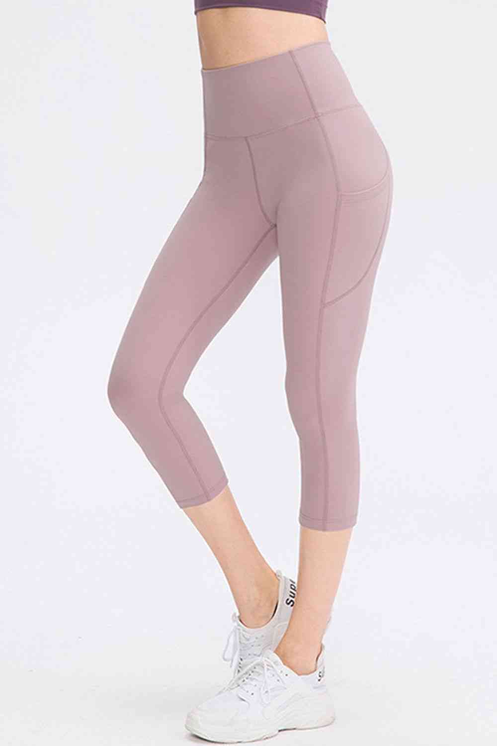 Wide Waistband Cropped Active Leggings with Pockets - TRENDMELO