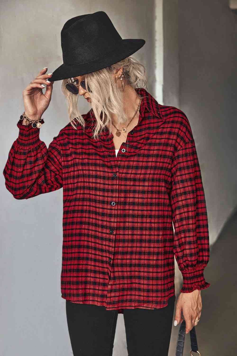 Plaid Button Front Dropped Shoulder Shirt - TRENDMELO