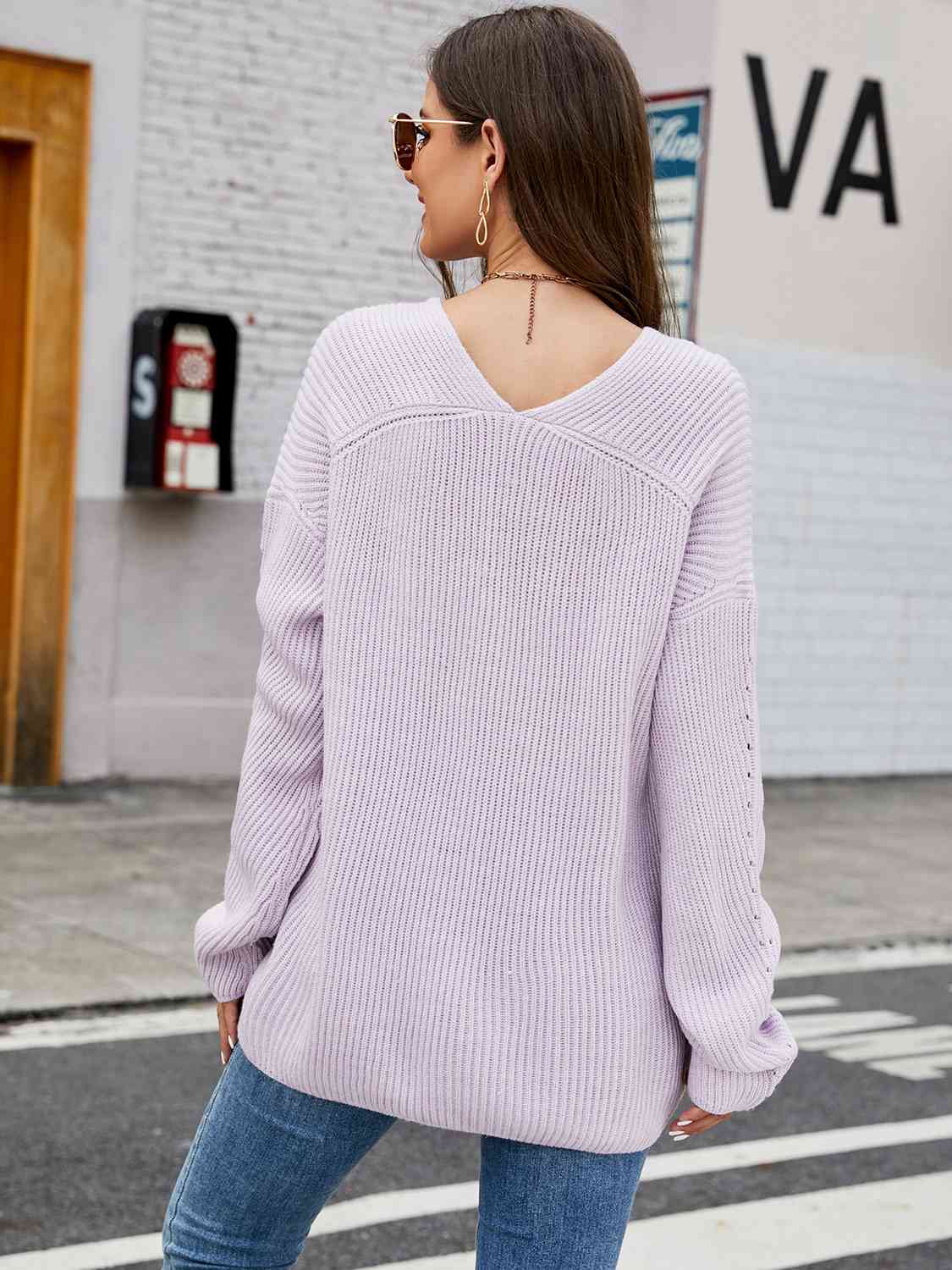 V-Neck Rib-Knit Top - TRENDMELO