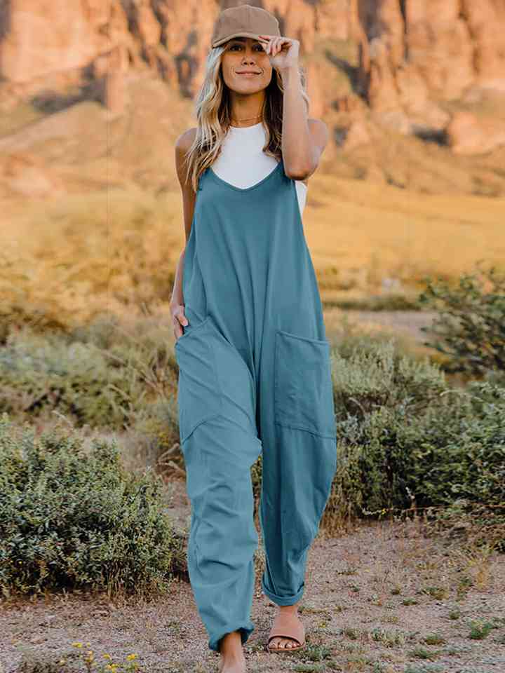 Double Take Full Size V-Neck Sleeveless Jumpsuit with Pockets - TRENDMELO