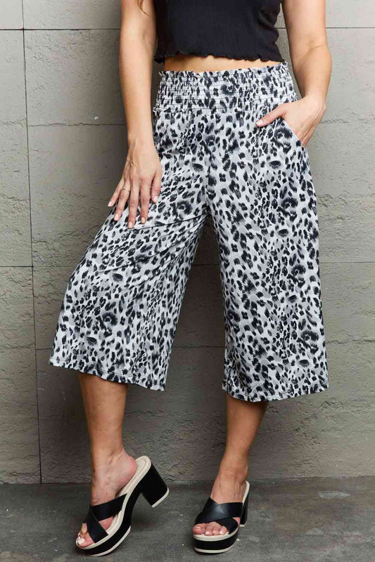 Ninexis Leopard High Waist Flowy Wide Leg Pants with Pockets - TRENDMELO