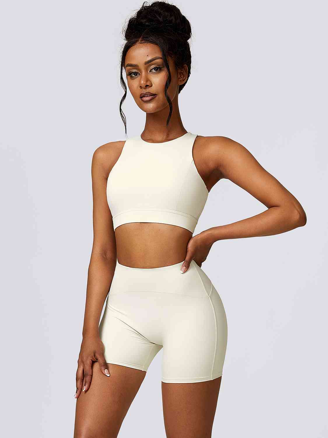 Cutout Cropped Sport Tank and Shorts Set - TRENDMELO