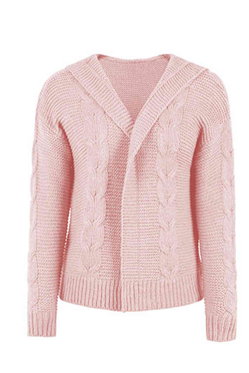 Cable-Knit Dropped Shoulder Hooded Cardigan - TRENDMELO