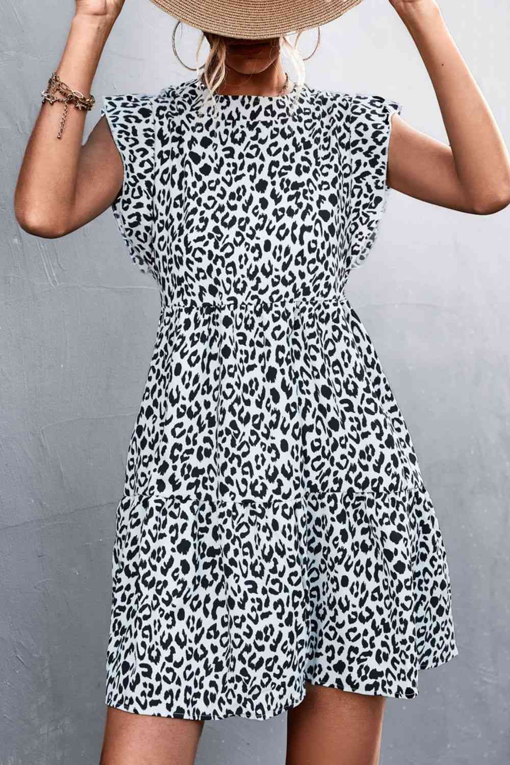 Leopard Round Neck Mini Dress - TRENDMELO