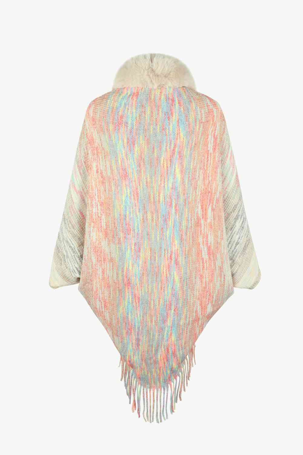 Open Front Fringe Hem Poncho - TRENDMELO