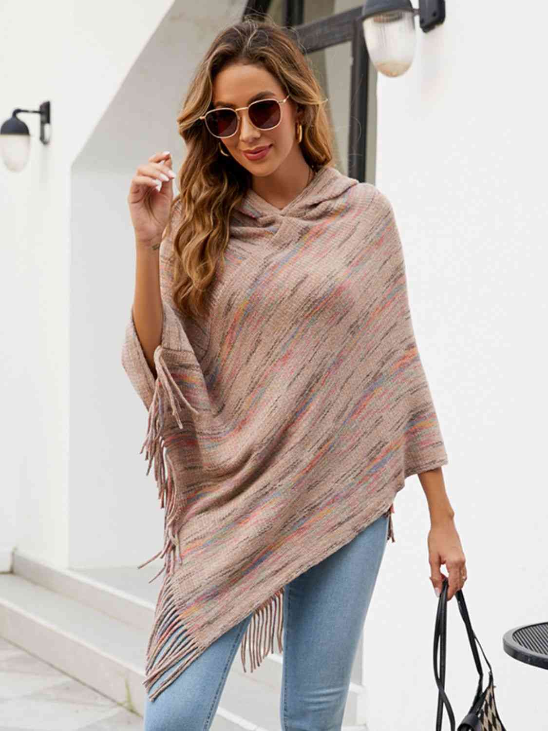 Fringe Hem Hooded Poncho - TRENDMELO