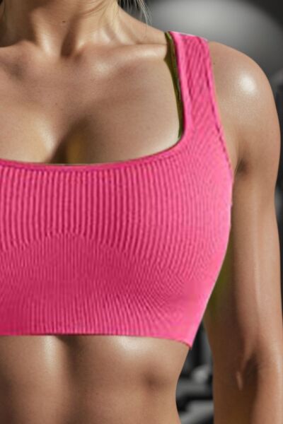 Square Neck Wide Strap Active Bra - TRENDMELO