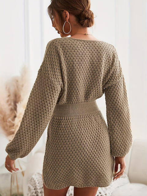 Round Neck Long Sleeve Sweater Dress - TRENDMELO