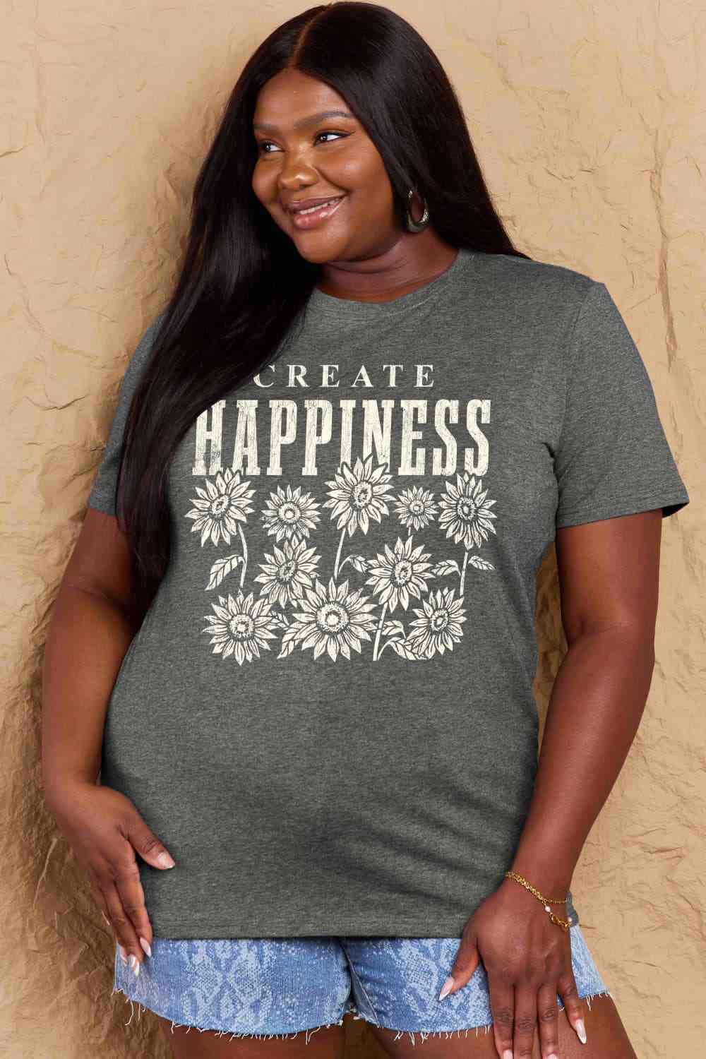 Simply Love Full Size CREATE HAPPINESS Graphic Cotton T-Shirt - TRENDMELO