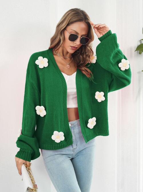 Floral Open Front Long Sleeve Cardigan - TRENDMELO