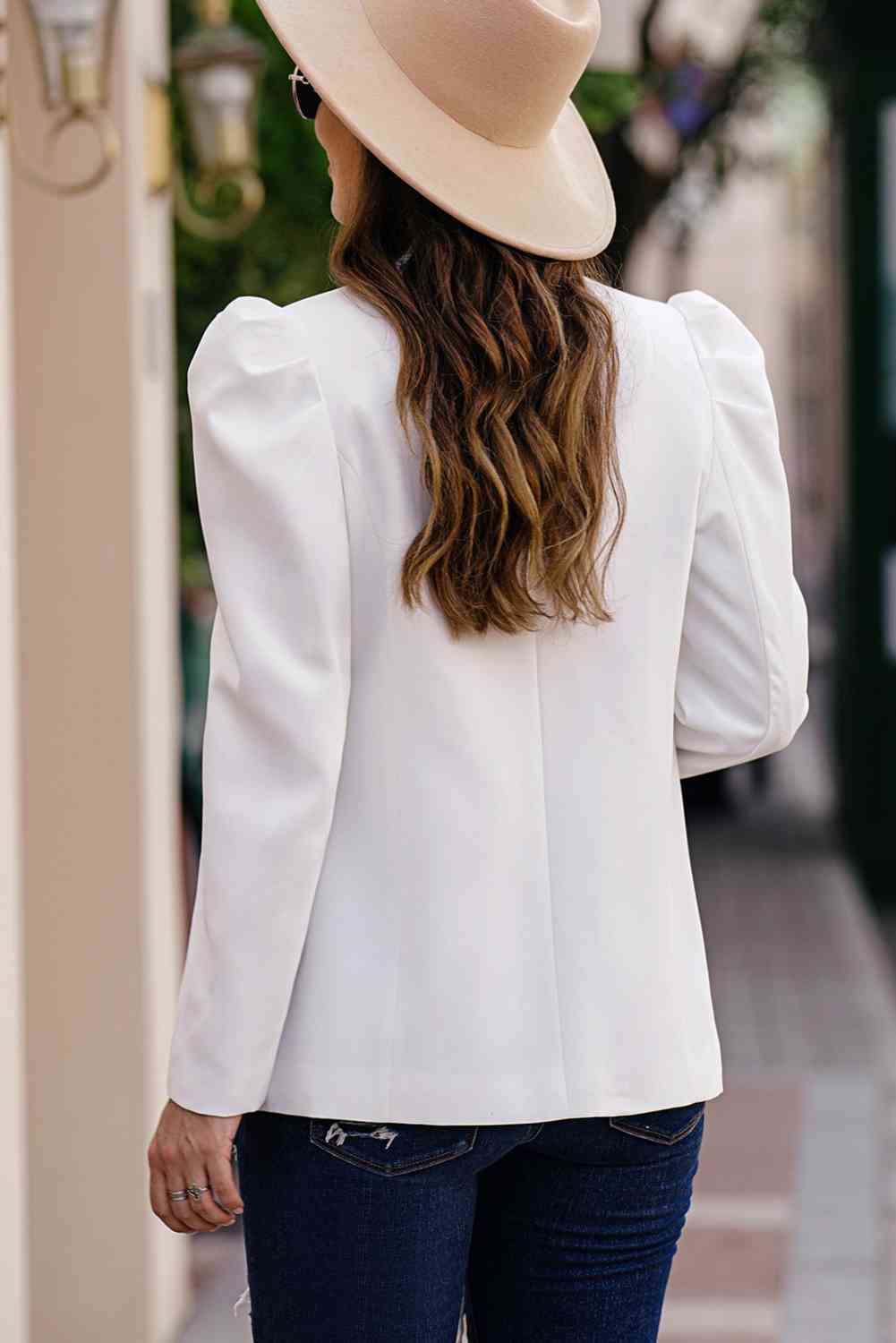 Double Take Puff Sleeve Shawl Collar Blazer - TRENDMELO