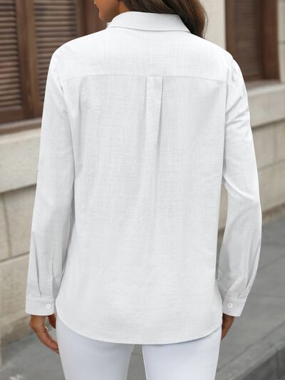 Button Up Pocketed Long Sleeve Shirt - TRENDMELO