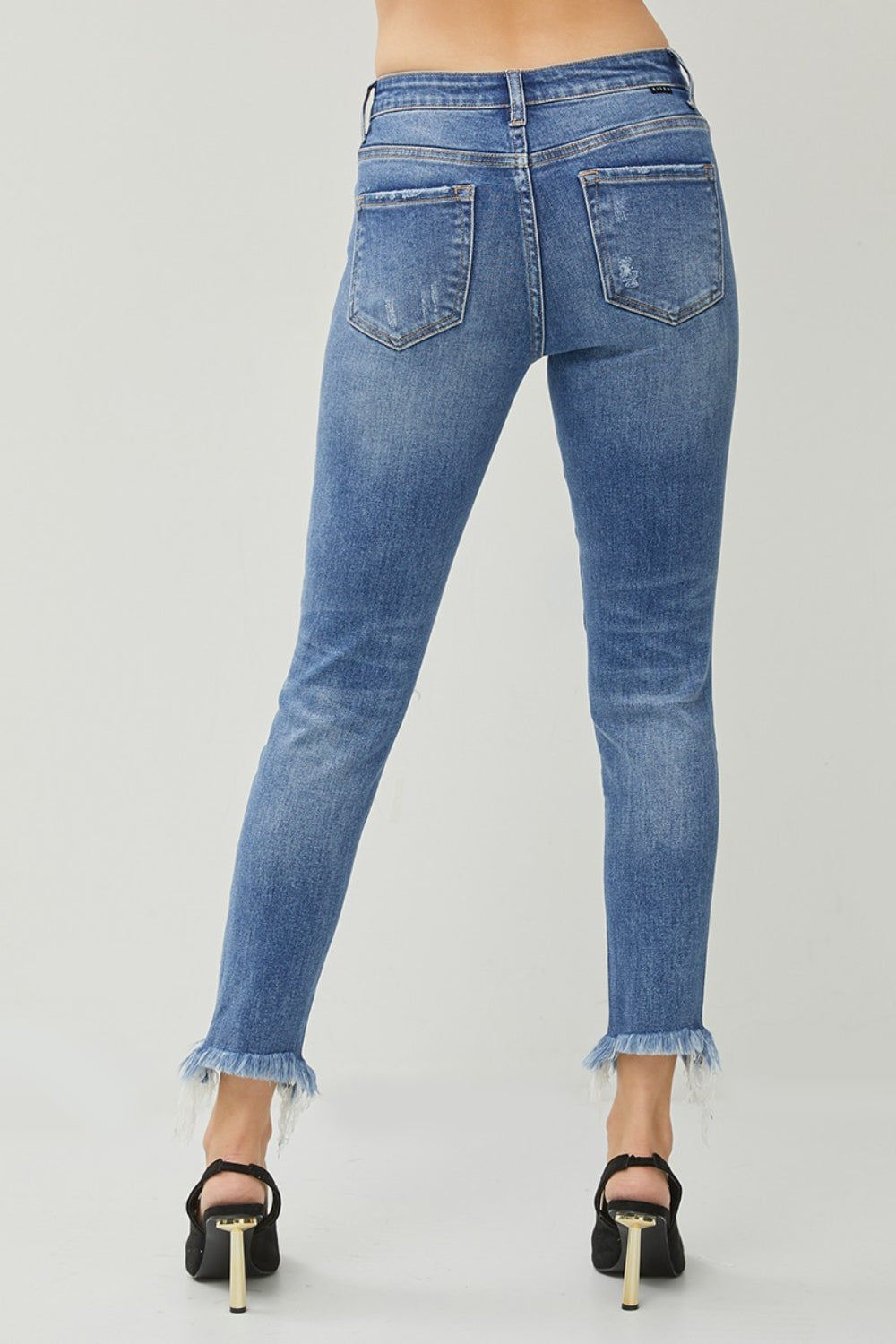 RISEN Distressed Frayed Hem Slim Jeans - TRENDMELO