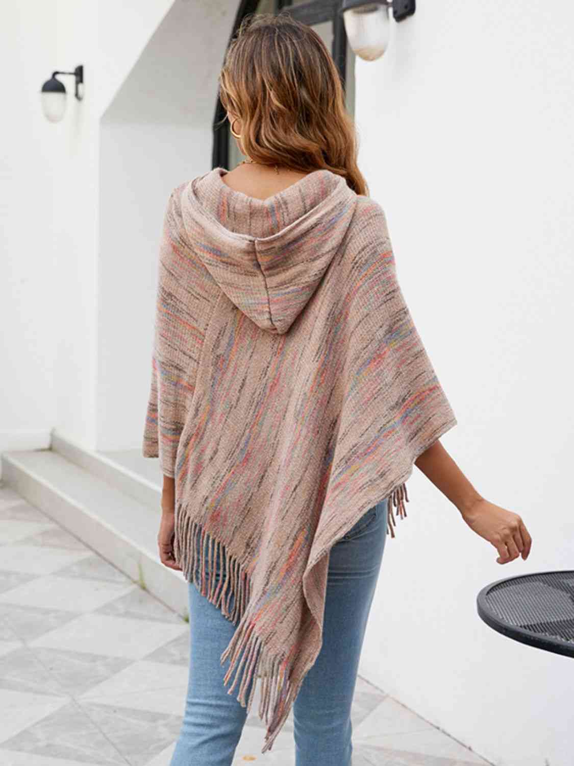 Fringe Hem Hooded Poncho - TRENDMELO