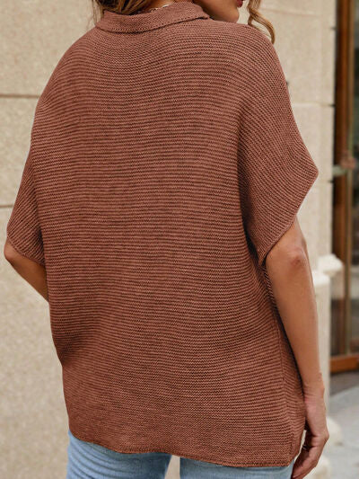Mock Neck Short Sleeve Sweater - TRENDMELO