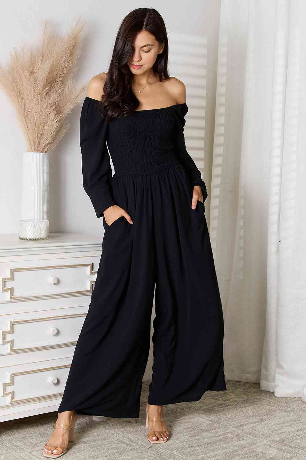 Double Take Square Neck Jumpsuit with Pockets - TRENDMELO