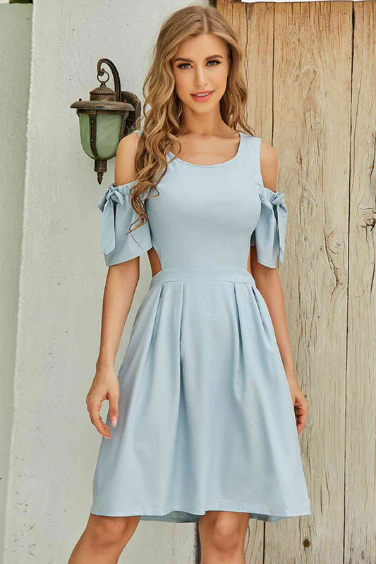 Cutout Tied Cold-Shoulder Dress - TRENDMELO