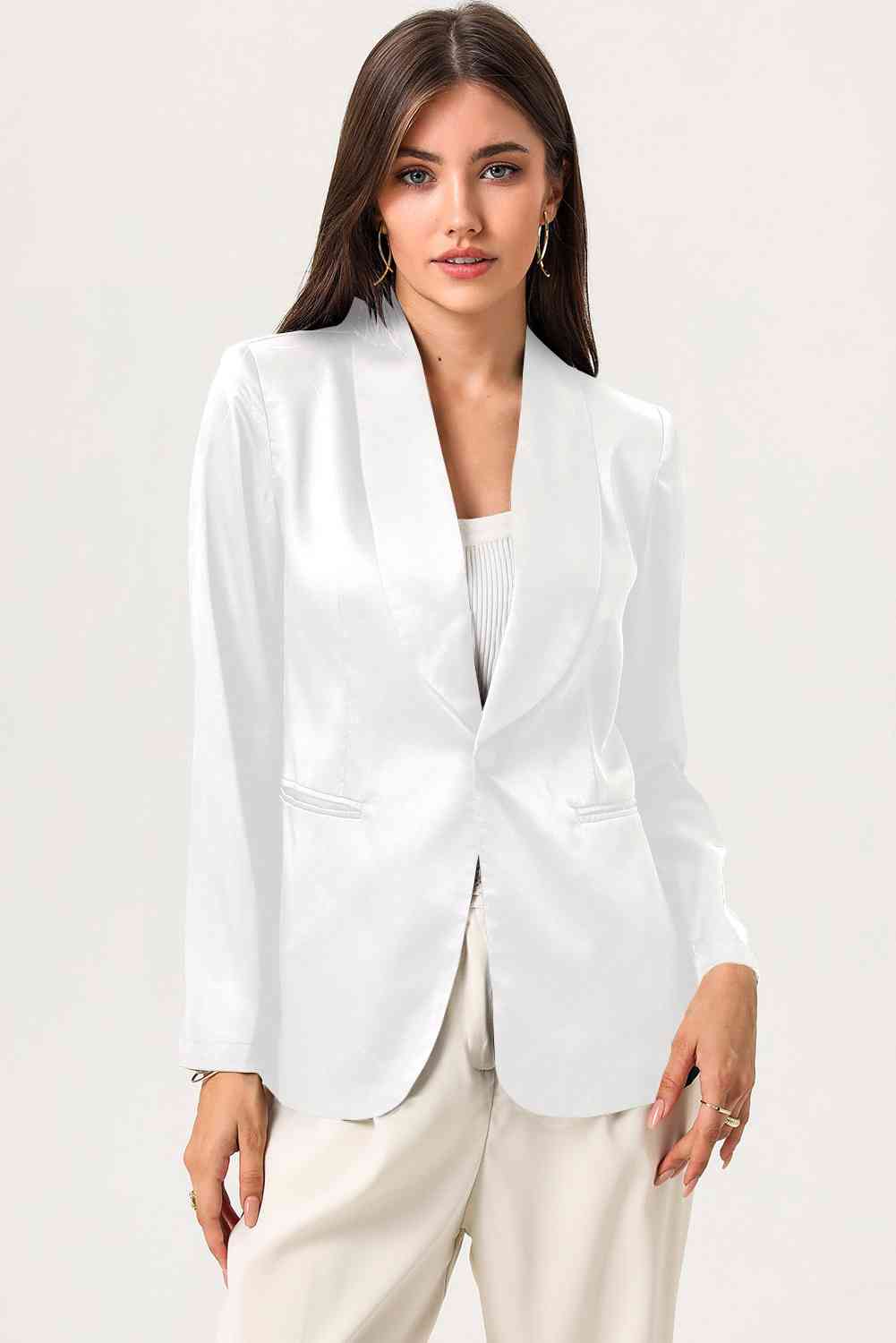 Long Sleeve Shawl Collar Blazer - TRENDMELO