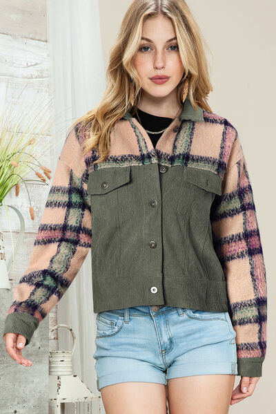 Plaid Collared Neck Button Down Jacket - TRENDMELO