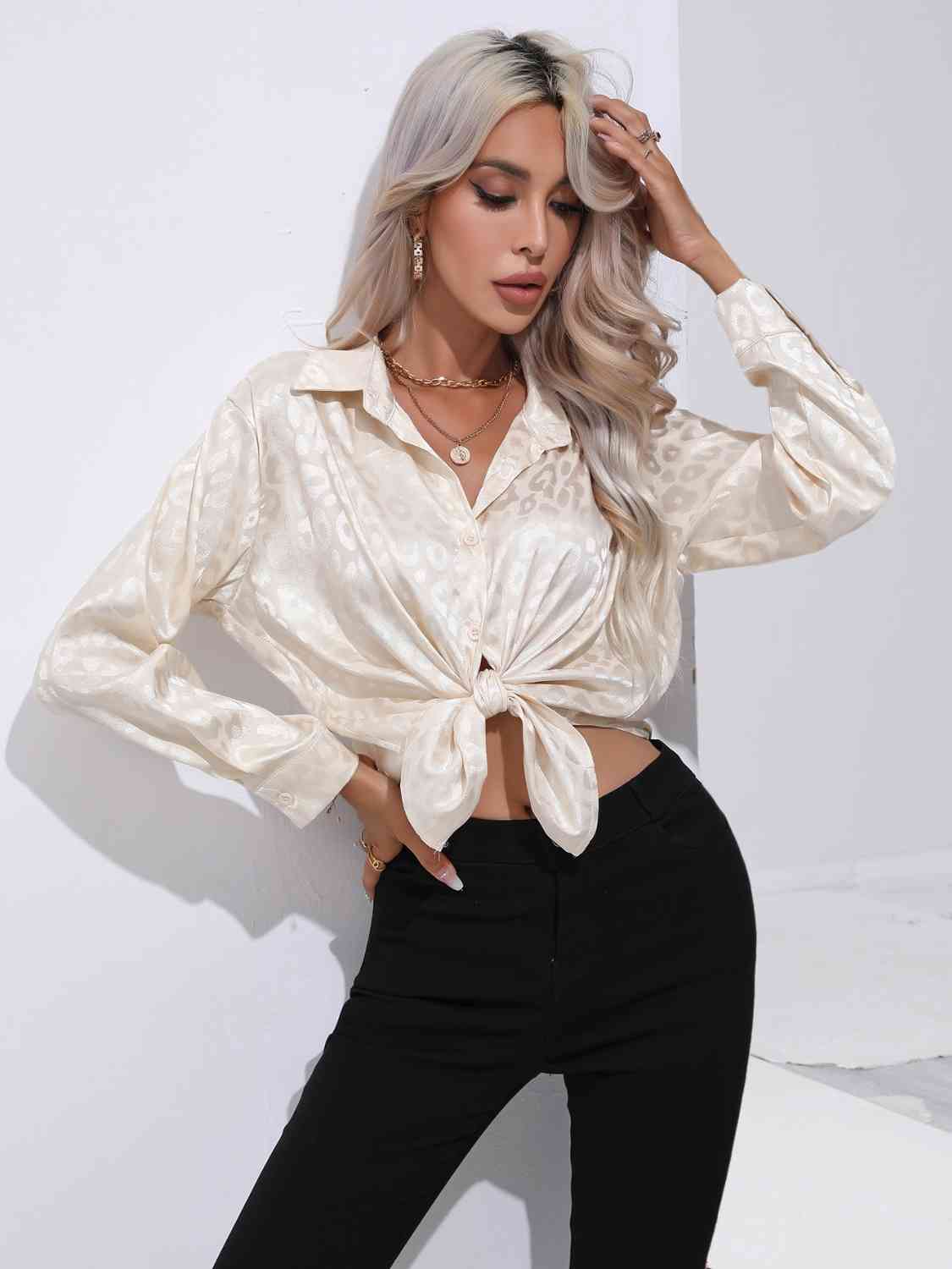 Printed Collared Neck Buttoned Shirt - TRENDMELO