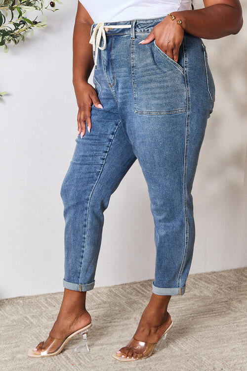 Judy Blue Full Size High Waist Drawstring Denim Jeans - TRENDMELO