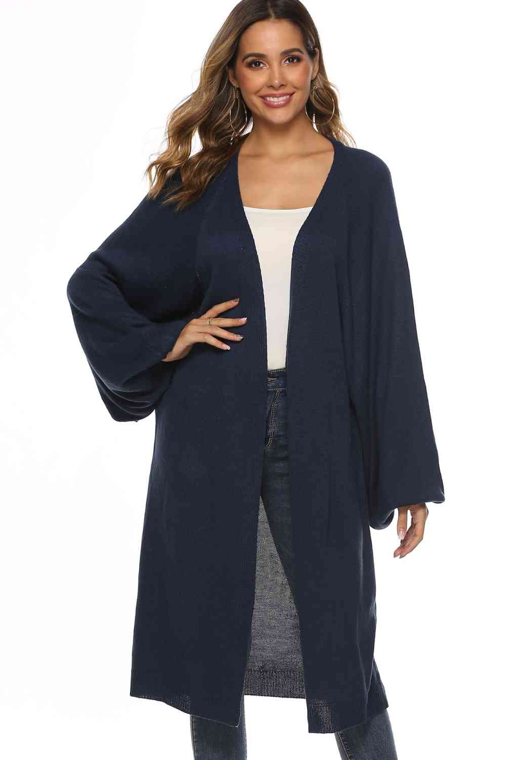 Long Sleeve Open Front Cardigan - TRENDMELO