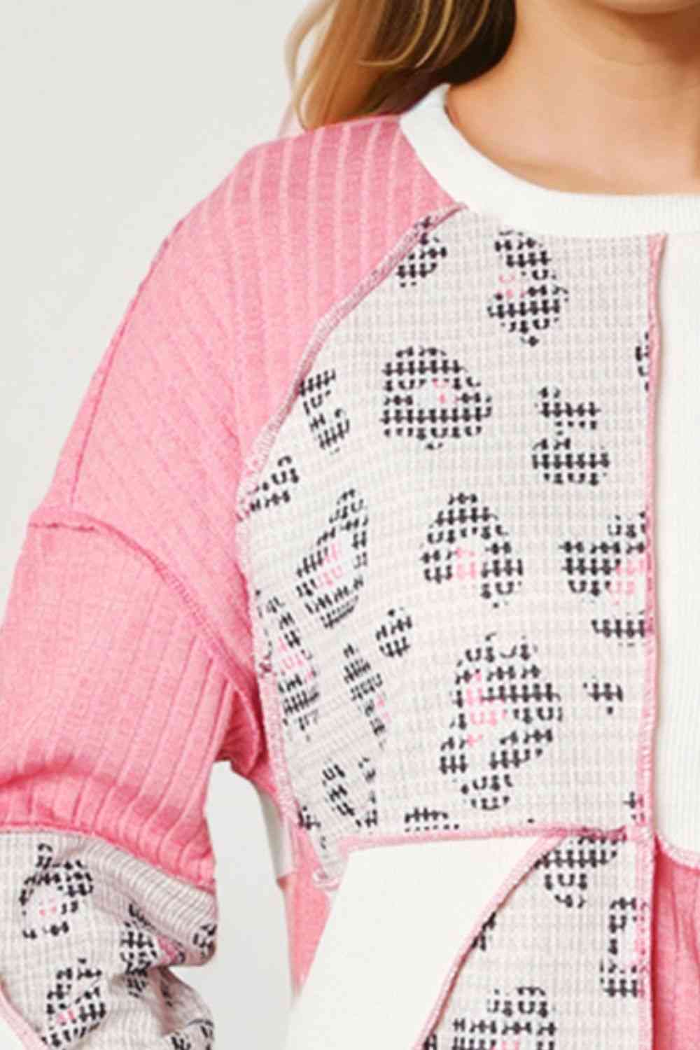 Leopard Color Block Exposed Seam Sweatshirt - TRENDMELO