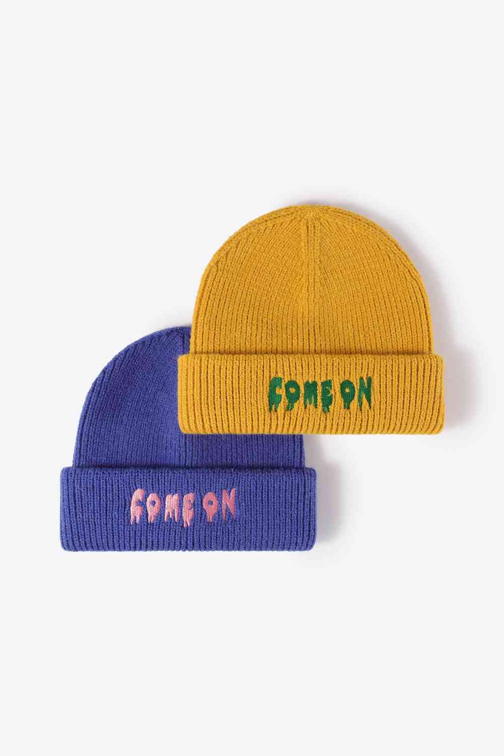 COME ON Embroidered Cuff Knit Beanie - TRENDMELO