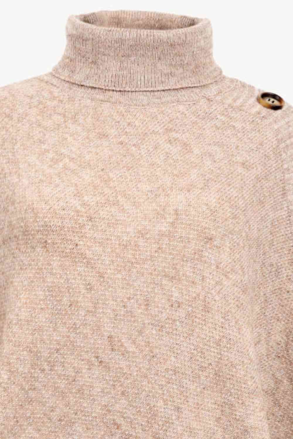 Turtleneck Buttoned Poncho - TRENDMELO