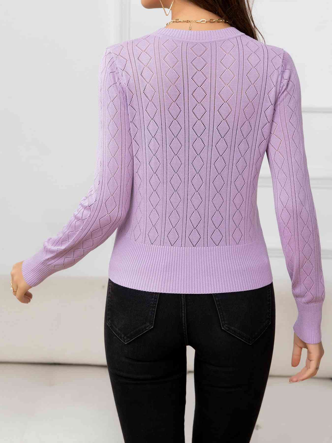 V-Neck Buttoned Long Sleeve Knit Top - TRENDMELO