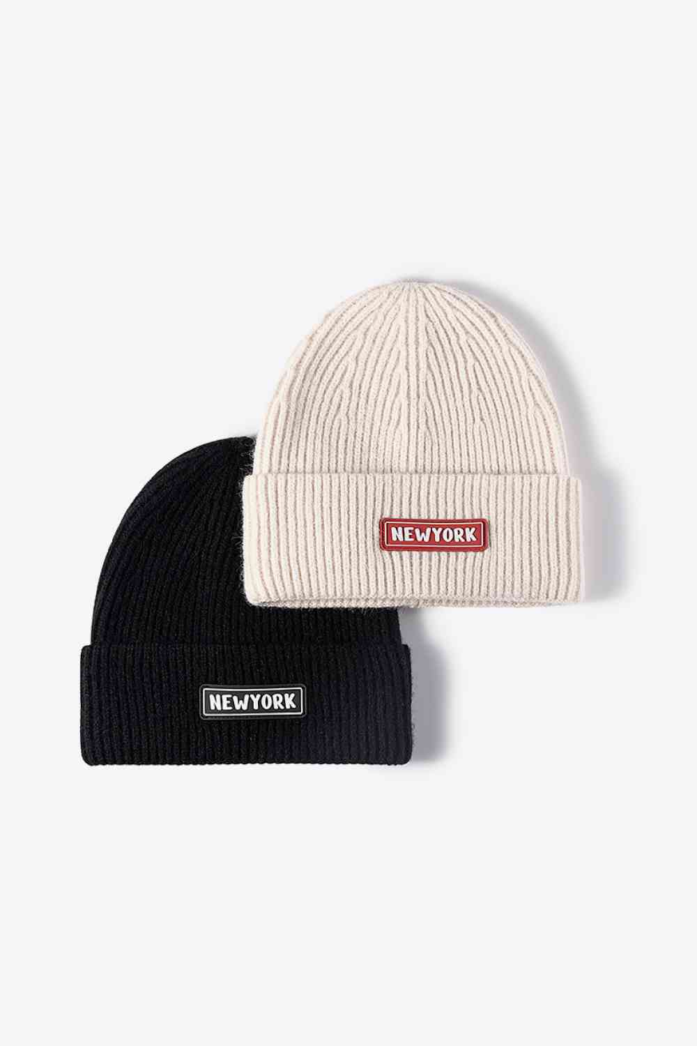 NEWYORK Patch Rib-Knit Cuffed Beanie - TRENDMELO