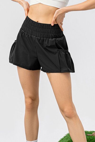 Elastic Waist Pocketed Active Shorts - TRENDMELO