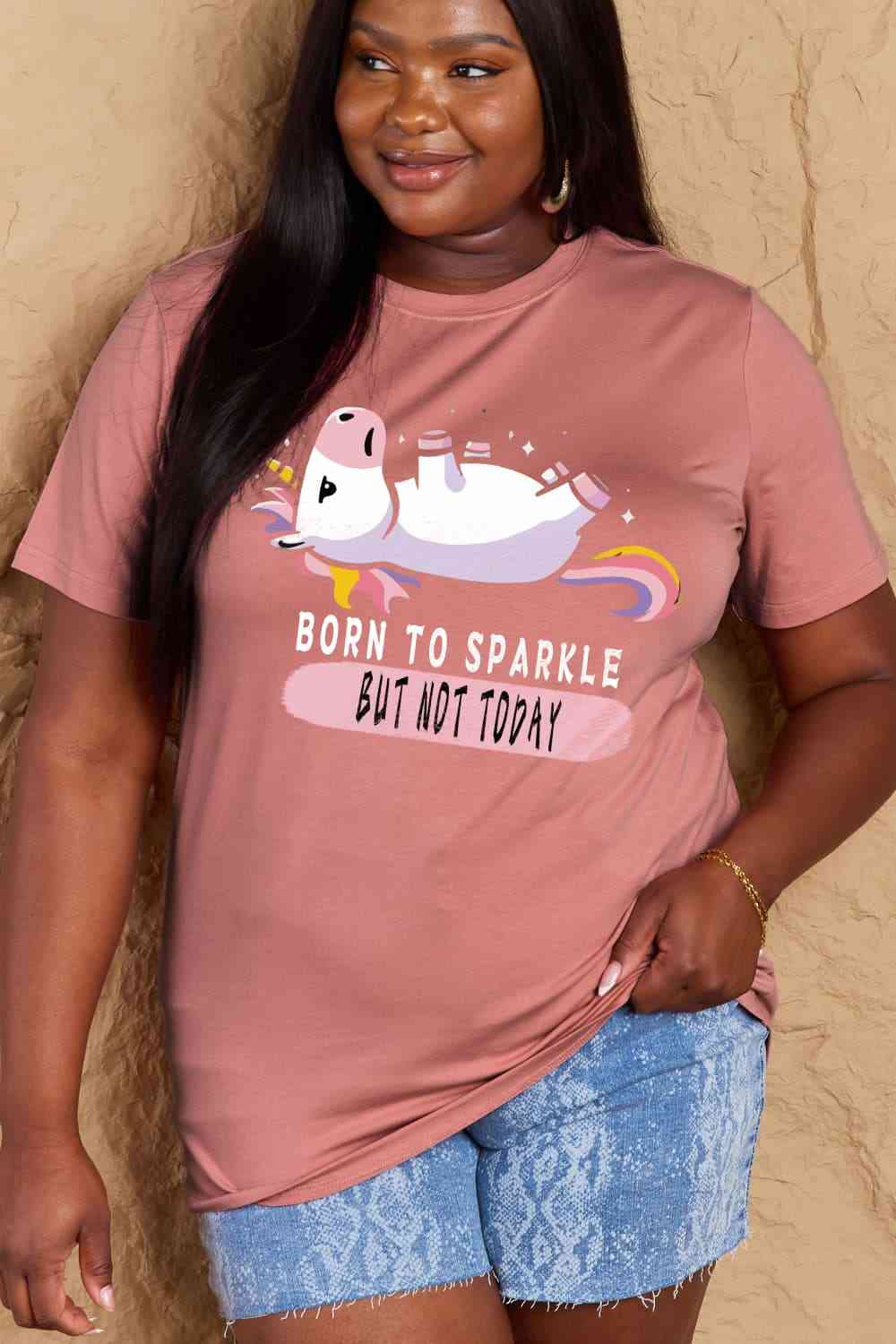 Simply Love Full Size BORN TO SPARKLE BUT NOT TODAY Graphic Cotton Tee - TRENDMELO