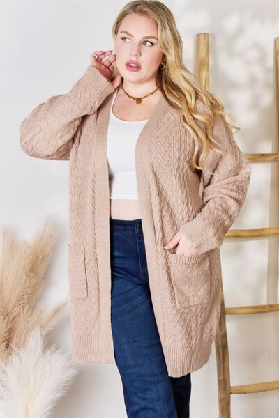 Hailey & Co Full Size Cable-Knit Pocketed Cardigan - TRENDMELO