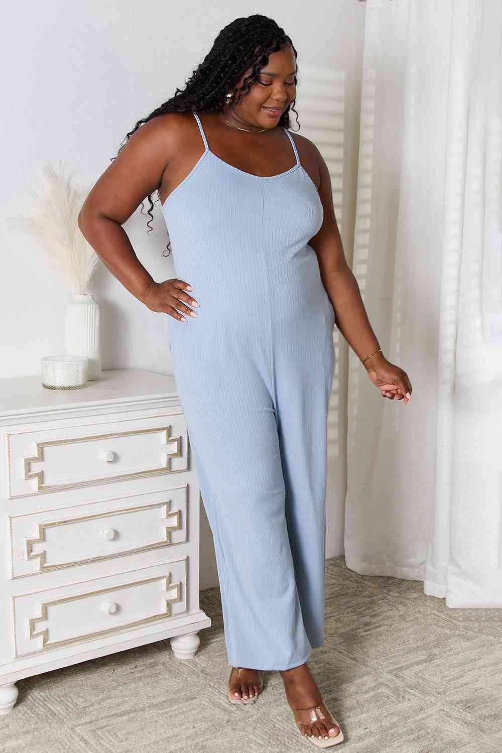 Basic Bae Full Size Spaghetti Strap V-Neck Jumpsuit - TRENDMELO