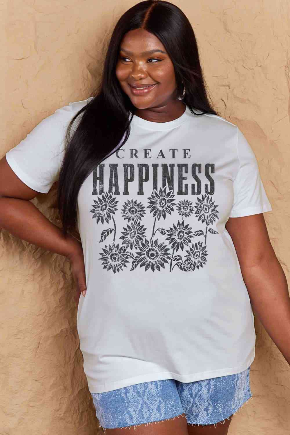 Simply Love Full Size CREATE HAPPINESS Graphic Cotton T-Shirt - TRENDMELO