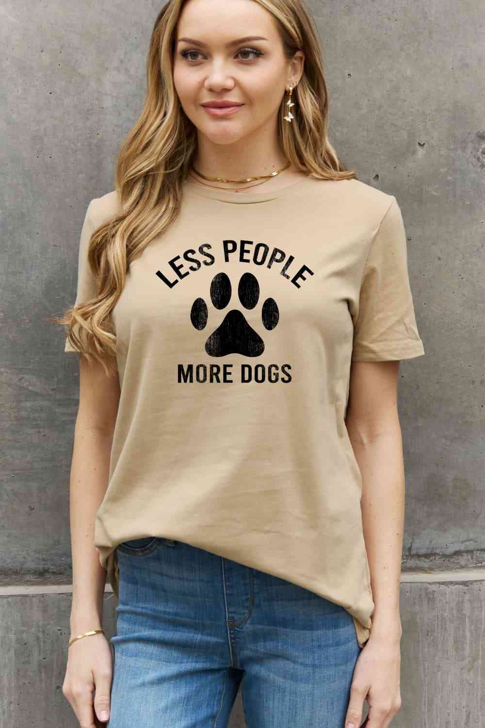 Simply Love Full Size LESS PEOPLE MORE DOGS Graphic Cotton Tee - TRENDMELO