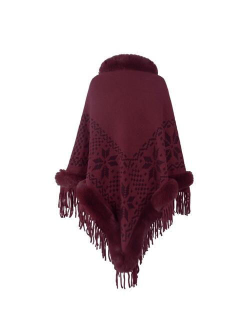 Fringe Geometric Cape Sleeve Poncho - TRENDMELO