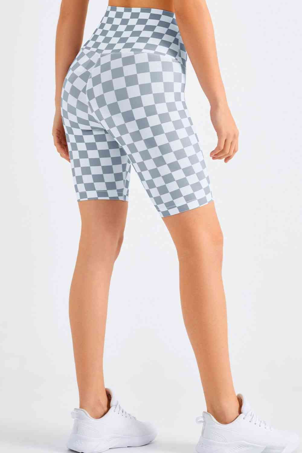 Checkered Wide Waistband Biker Shorts - TRENDMELO