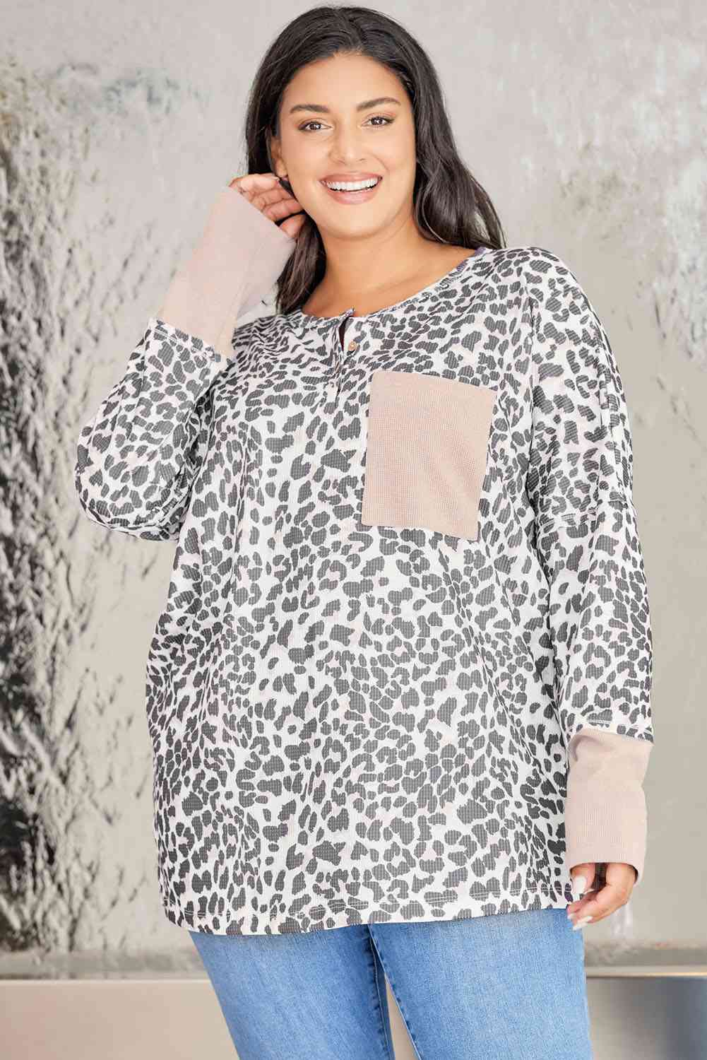 Plus Size Leopard Print Long Sleeve Sweatshirt - TRENDMELO