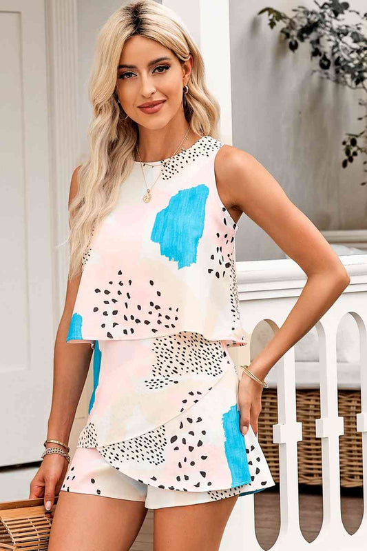 Printed Sleeveless Romper - TRENDMELO