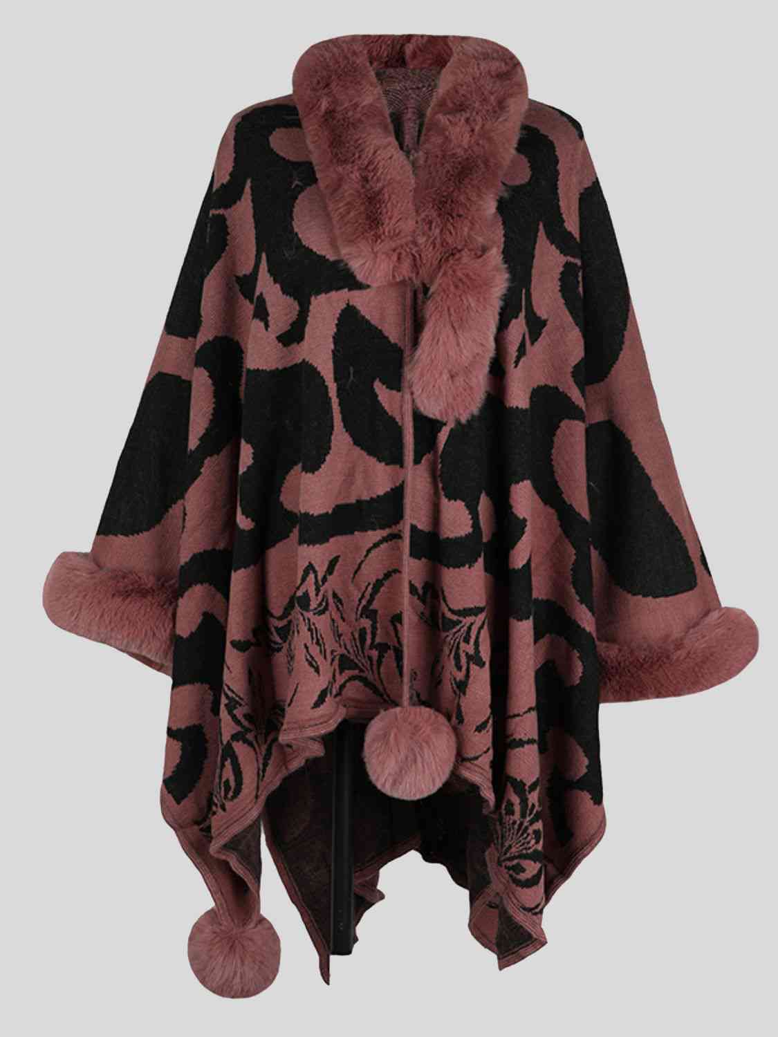 Faux Fur Trim Poncho - TRENDMELO